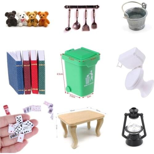 Cute Bear Toilet Bin Book Lamp Mirror Small Wooden Table Doll Toys Decoration Cute Miniature Dollhouse Accessories
