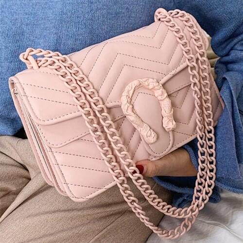 Fashion Candy color Women Bag soft PU Leather Messenger Bag simple Flap bags Girls shoulder small bag womens chains bag 2020 NEW