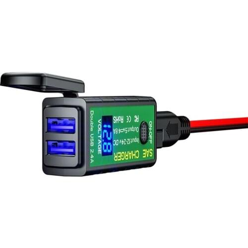 Motorcycle To 4.8a Dual USB Mobile Phone Charger Dual Socket With Switch Voltmeter Car Charger