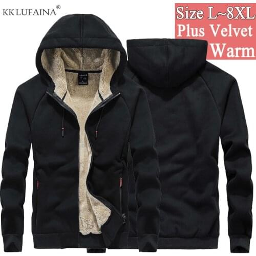 Mens Cotton Winter Super Warm Coats Thicken fleece streetwear hip hop Hoodies Sweatshirts Men wool Sportswear Sudadera 7XL 8XL