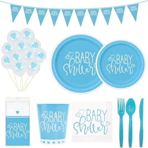 Baby Boy Disposable Tableware Set Baby Shower Birthday Party Set Plates Cups Fork Spoon Knife Napkin Birthday Party Decorations
