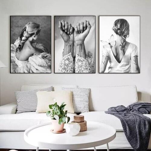 Black White Hands With Women Backless Nordic Poster Abstract Canvas Painting Wall Art Picture For Living Room Home Decoration