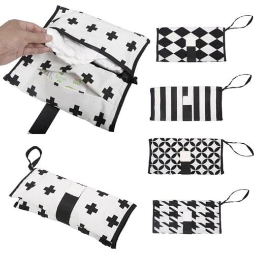 New Baby Diaper Change Bag Wet Tissue Portable Diaper Bag Black And White Cotton