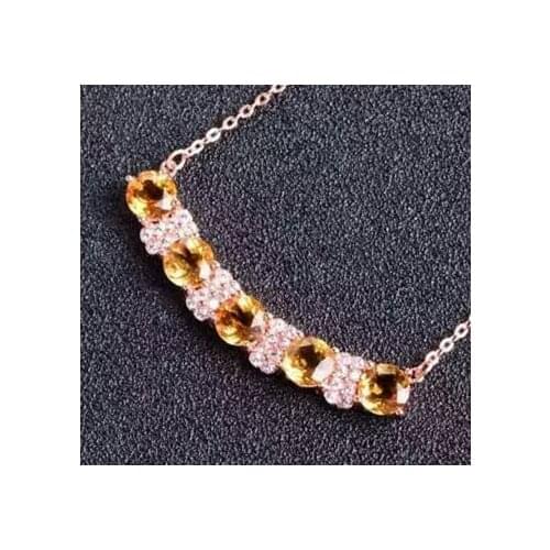 Natural yellow crystal Necklace natural citrine Pendant Necklace S925 silver trendy Elegant arrangement women party Jewelry