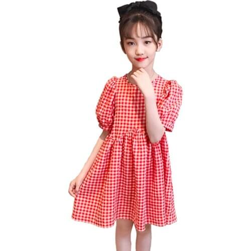 Girls Dress Plaid Pattern Dress For Girl Summer Kids Dresses Casual Style Girls Costumes Kids 6 8 10 12 14