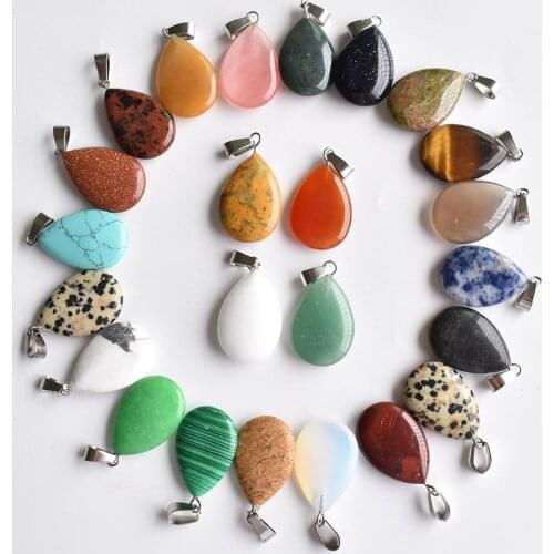 Natural stone Quartz Crystal Opal Turquoises tiger eye water drop pendant for diy Jewelry making necklace Accessories 24PCs