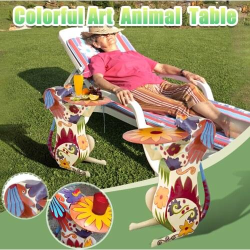 Resin Statues Table Sculptures Craft Dog Rooster Statues Animal Side Table Statues Colorful Folk Art Patio Table Furniture