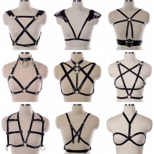Women Men Gothic Handmade PU Leather Harness Belts Body Bondage Rock Punk Stylish Accessories Waist Straps Chest Harness Fashion