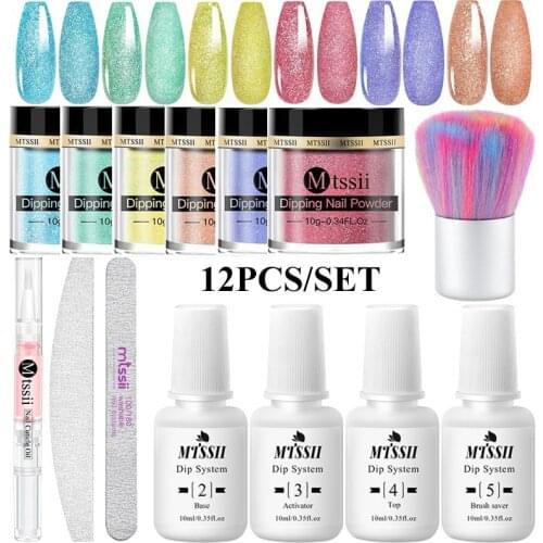 Mtssii 10PCS 12PCS 16PCS Glitter Dip Nail Powder Shiny Nail Dipping System Set Natural Dry Dipping Nail Powder Manicure Kit