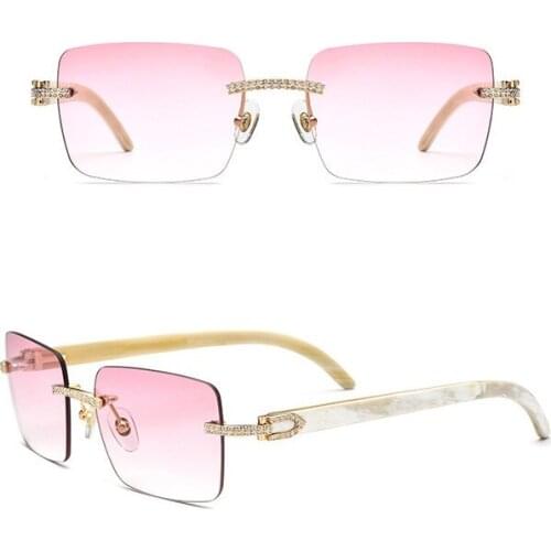 Belight Optical Nature Black White Buffalo Horn Rinestone Square Rimless Men Women Sunglass Unique DesignCase Free shiping 10070