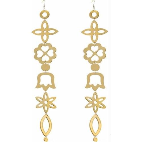 Hyperbole Large Gold Color Acrylic Hollow Out Four-Leaf Clover Bell Super Long Drop Earrings For Women Jewelry Gifts E21587