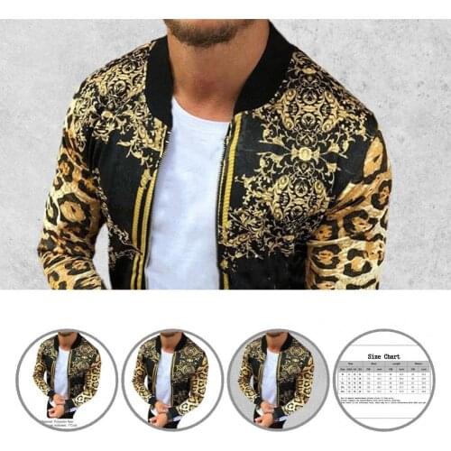 Vintage Cool Men Leopard Print Zipper Coat European Style Jacket Cool for Winter