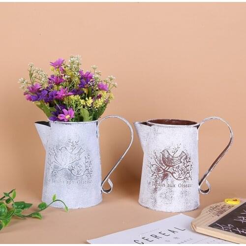 Vintage Style Metal Flower Jug Pitcher Flower Vase for Wedding Home Garden Decor