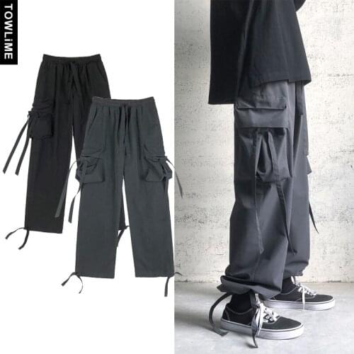 Japanese Streetwear Mens Solid Big Stereoscopic Pockets Cargo Pants Harajuku Hip Hop Couple Sweatpants Women Loose Trousers
