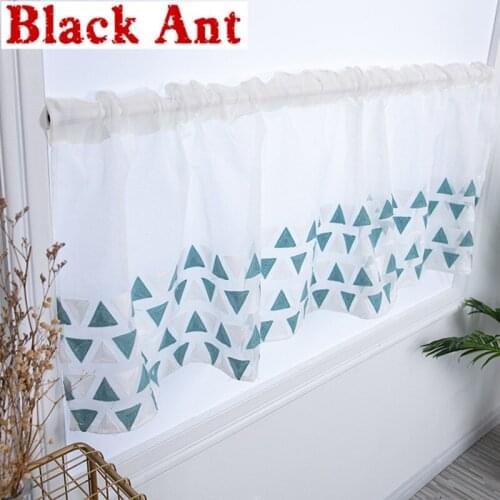 Curtain Embroidery Geometric Half Curtain Home Decoration Door Cabinet Window Curtain Partition kitchen Short Drape X135F3