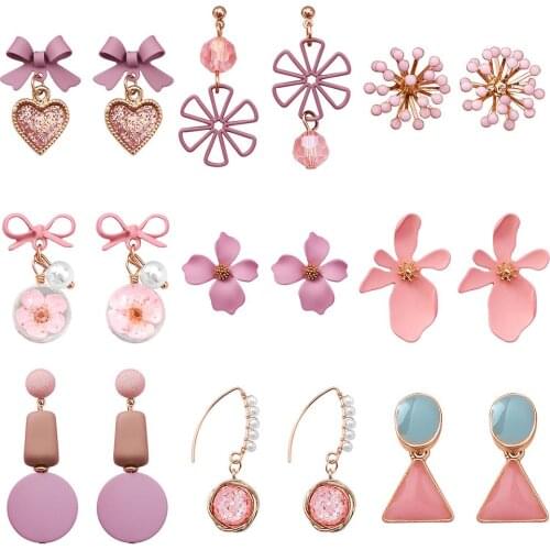 Sweet Women Flower Heart Geometric Dangle Ear Drop Small Stud Earrings Jewelry Gift Minimal Charming Earrings Stud Thin Hoops Gi