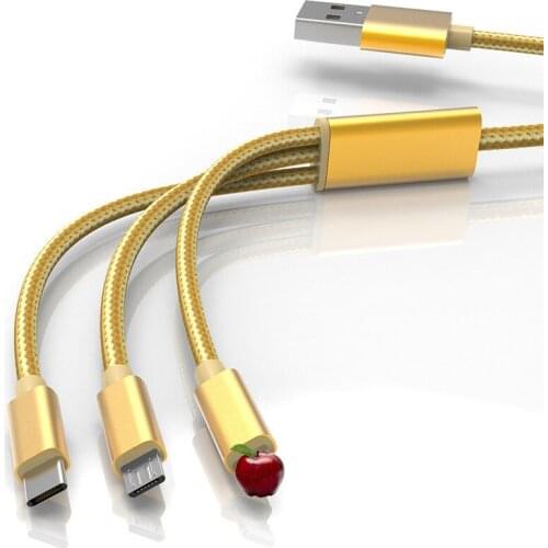 10pcs Data Line 3 in 1 USB cable For Android iphone Type-c Mobile Phone Multi-function Charger Cable Micro Nylon Huawei Fast