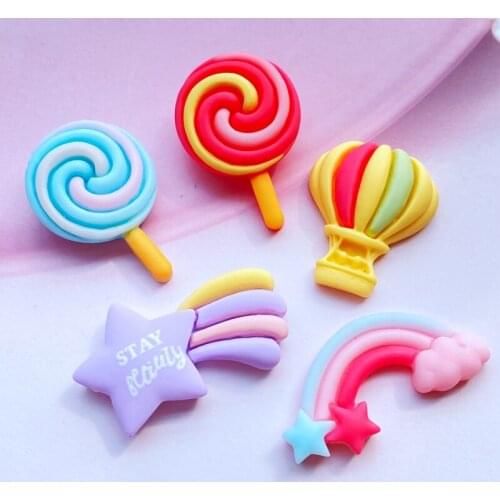 10Pcs Mini Lovely Hot Air Balloon/Lollipop/Meteor Flat Back Resin Art Supply Decoration Charm Craft Hair Bow Accessories H590