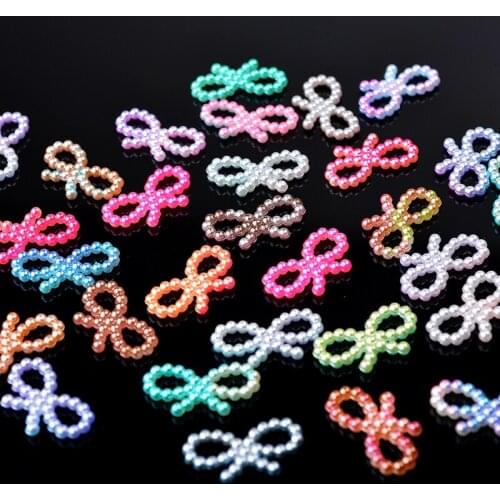 100p 10x18mm hollow bow Rainbow color resin Half Round Flatback ABS Pearls Scrapbooking Decoration DIY craft Jewelry accessories