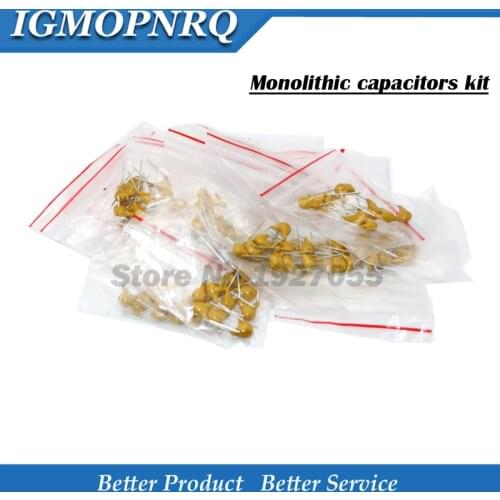 18valuesX10pcs=180pcs 20PF-1UF (20-105) each 10pcs Monolithic Ceramic Capacitors 50V component diy new