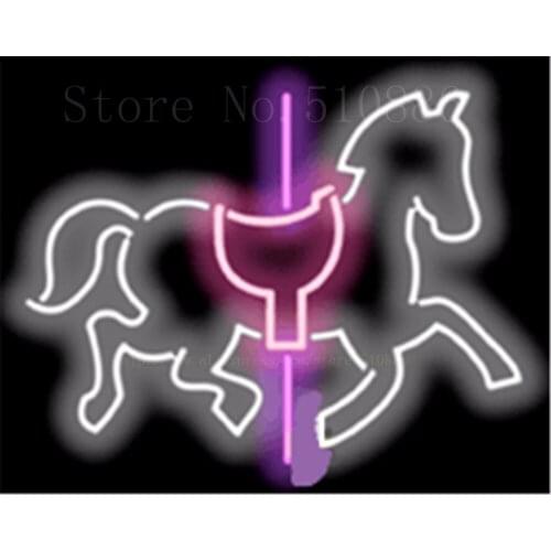 19*15" Carousel Horse NEON SIGN REAL GLASS BEER BAR PUB LIGHT SIGNS store display Packing occasional Bulbs Advertising Lights