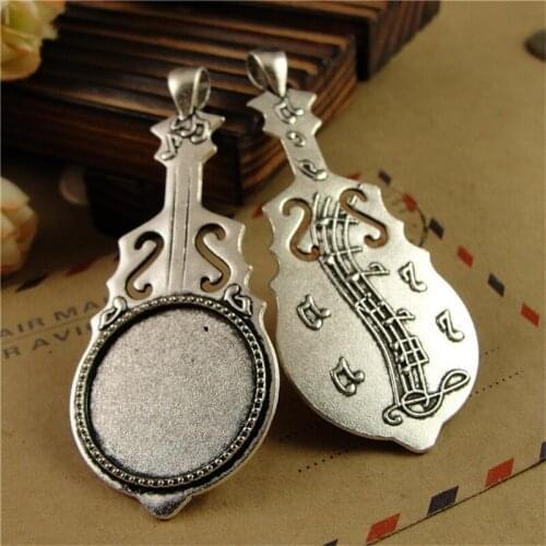 20pcs/lot Retro Guitar Cabochon Settings 25mm Inner Size Necklace Pendant Accessories