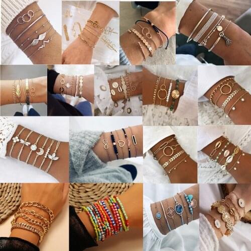 20 Style Simple geometric pearl bracelet with personality multi-layer stone flower shell starfish woven chain bracelet set