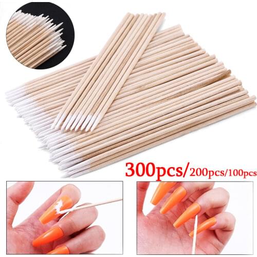 300Pcs Nails Wood Cotton Swab Clean Sticks Buds Tip Wooden Cotton Head Manicure Detail Corrector Nail Polish Remover Art Tools