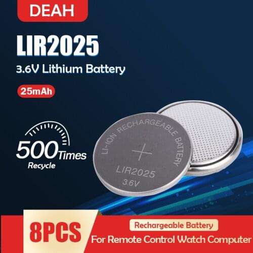 8PCS LIR2025 LIR 2025 3.6V Rechargeable Lithium battery For BMW Remote Key Watch Weight Scale Calculator Button Coin Cell CR2025