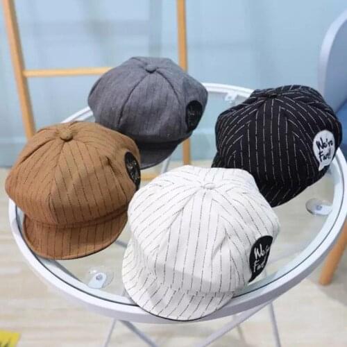 Simple Kids Hats Striped Letter Baby Visors Casual Travel For Girls Boys Baseball Cap Vintage Accessories Child Gentleman Hat