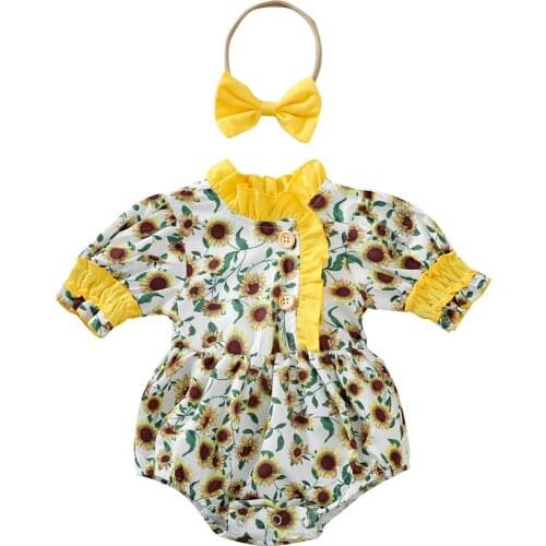 Ma&Baby 0-24M Sunflower Newborn Infant Baby Girl Romper Summer Clothing Ruffles Jumpsuit Playsuit Outfits Costumes