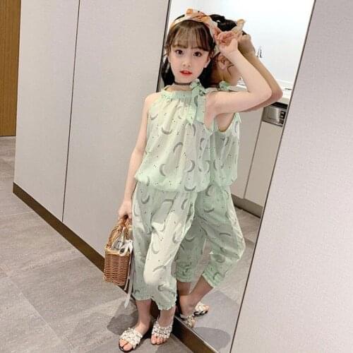 2020 Children Sleeveless Casual Set Girl Summer Clothes Tops+Short Pant 2Pcs/Set For 3 4 6 8 10 12 Year Girls Clothing Suit