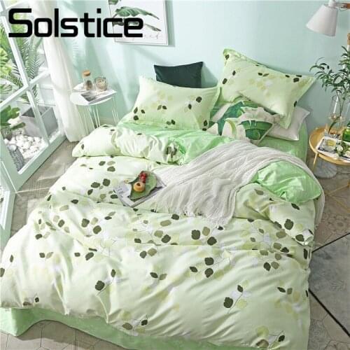 Solstice Home Textile Green Leaf Bedding Sets Girl Kid Teens Natural Bedlinen Duvet Quilt Cover Pillowcases Bed Sheet King Queen