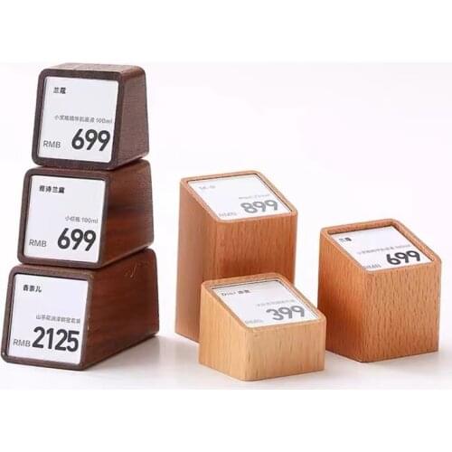 High End Hotel Buffet Desk Wine Mimi Acrylic Price Label Tag Ticket Display Rack Stand Advertising Wood Sign Price Paper Holder