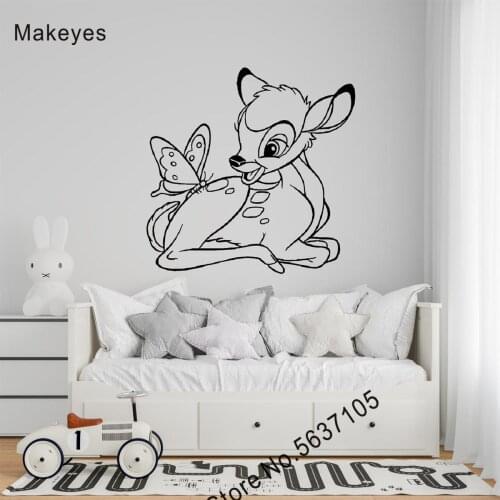 Makeyes Deer Cute Wall Stickers Vinyl Wall Decals Kids Bedroom Nusery Decor Wall Art Bambi Deer Little Cute Wallpaper Mural Q734