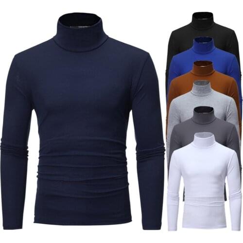 Fashion Men Turtle Neck T-Shirt Top Solid Color Long Sleeve Turtle Neck T-Shirt Bottoming Clothing Christmas gift pullover men