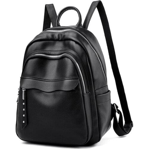 Fashion Women Backpack 2021 Youth Shopping Bag Black Ladies Backbag Waterproof Large Capacity Bag PU Leather High Quality