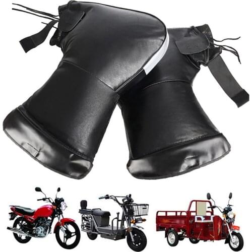 Motorcycle Handlebar With Reflective Strip Windproof PU Winter Thick Warm Handlebar Muffs Thermal Cover Gloves Universal