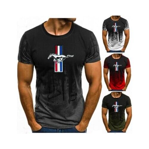 NEW Ford Mustang T-shirt Men Gradient Color Short Sleeve Beefy Muscle Basic Solid Blouse Tee Shirt Top Casual Funny Tshirt
