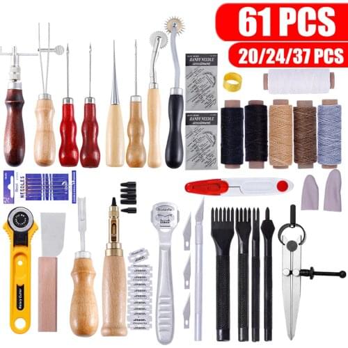 61Pcs Leather Craft Tools Set Hand Sewing Tool Kit Stitching Punch Carving Work Saddle Professional Leathercraft Set