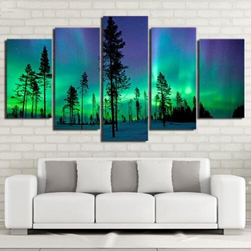 Snow Forest Aurora Canvas Painting Landscape Starry Sky Wall Picture for Living Room Decoration Posters and Prints Home Decor