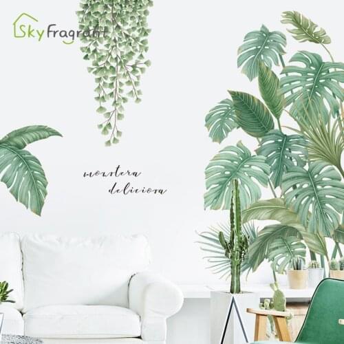 Nordic wall sticker home decor tropical plants leaves small fresh door stickers bedroom decor living room decoration wall decor