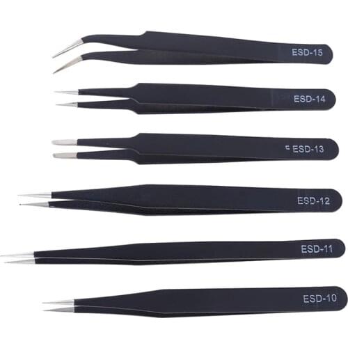 Stainless Precision ESD Anti-static Tweezers Pointed Elbow Disassemble Electronic Repair Tool Birds Nest Picking Hair Clip