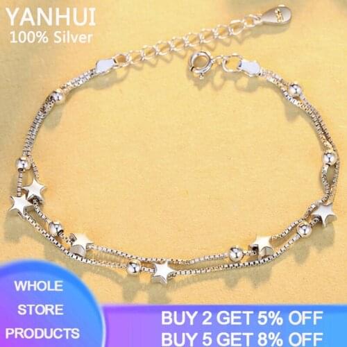 Fashion Charms Double layer Bracelet&Anklet For Women Adjustable Temperament Silver 925 Chain Bracelets Silver Jewelry Wholesale