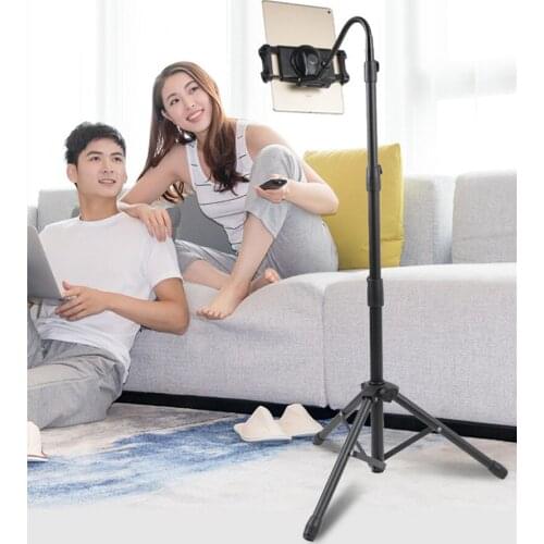 Height Adjustable Tablet Tripod Stand with Flexible Gooseneck Arm and Universal Adjustment Head Smartphone Floor Bed Holder
