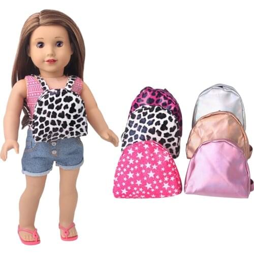 18 Inch American Doll Girls Backpack PU Soft Leather Leopard Print Casual Bag Born Baby Toys Accessories Fit 43 Cm Boy Dolls Q80