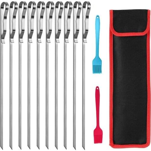 Barbecue Skewers,17 Inch 10PCS Stainless Steel Flat Metal BBQ Kabob Skewer,Large Kebabs That Can Be Reused,Cooking Tools