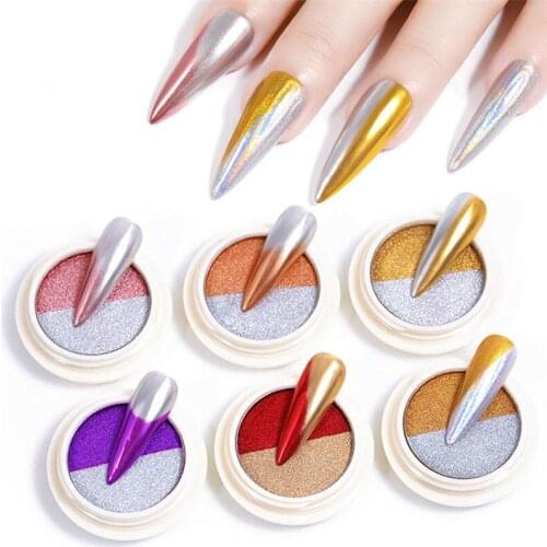 Mixed 2Color/box Mirror Nail Glitter Powder Dust for Metal Effect Chrome Nail Art Solid Powder Pigment Nail Art Decorations UV