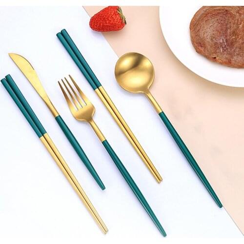 4Pcs/Set Stainless Steel Cutter Fork Spoon Chopstick Tableware Kitchen Supplies Dinner Set Dropshipping