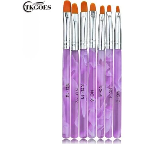 TKGOES 7pcs in 1 New Acrylic UV Gel Nail Art Tips Builder Brush Pen Painting Builder Brush Handle Tips Tool Kit Purple